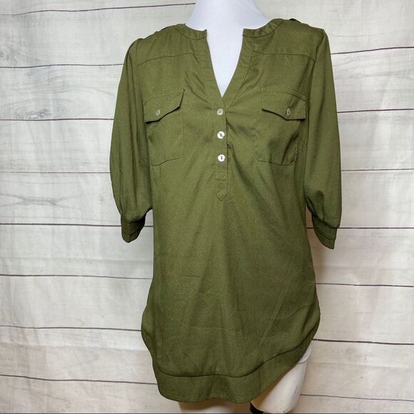 41 Hawthorn Stitch Fix olive popover small - Picture 1 of 8